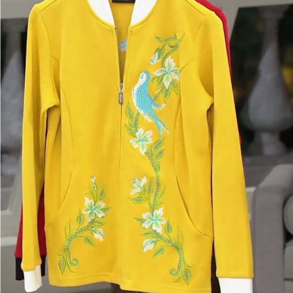 Bob Mackie Songbird 🆕 2X without tag embroidered zip up jacket